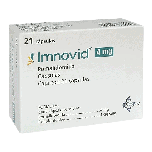 1. Caja de Imnovid 4 mg con 21 cápsulas para tratamiento de oncología en México.