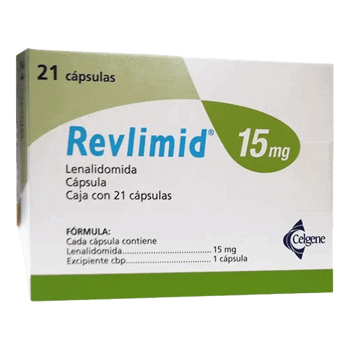 Relimed 15mg cápsulas para tratamiento de dolor y fiebre, caja con 21 cápsulas, fórmula con lenalidomida.